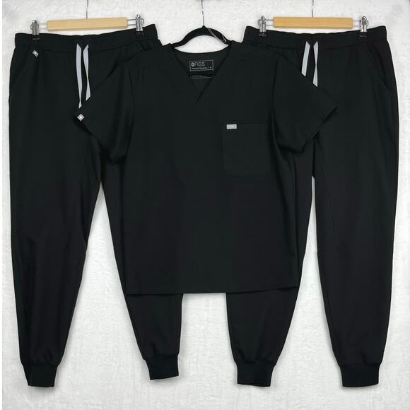 Figs Scrub Set Bundle Black 2 Pairs Large‎ Tansen Jogger 2.0 Pants Leon Top Med - Picture 1 of 16